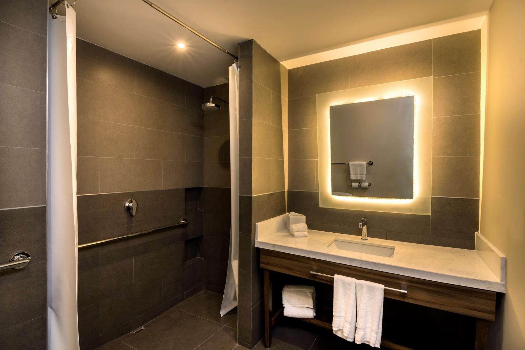 Habitación con ducha accesible en silla de ruedas - 1 cama grande - Adaptada para personas con movilidad reducida y discapacidad auditiva